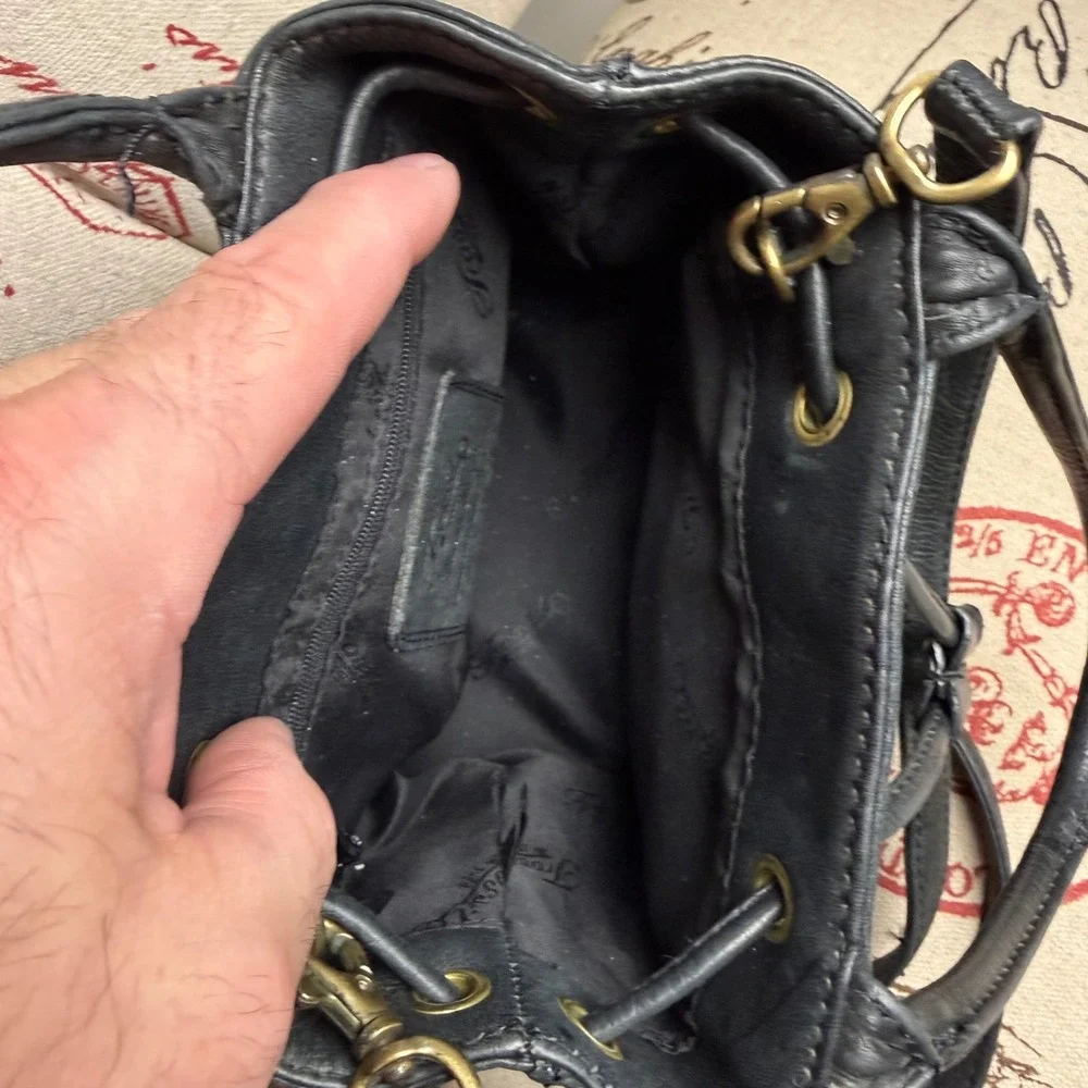 Fossil Black Leather Drawstring Mini Bucket Crossbody Bag 75082 Vintage